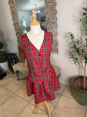 Red Plaid Sleeveless Drop-Waist Dress
